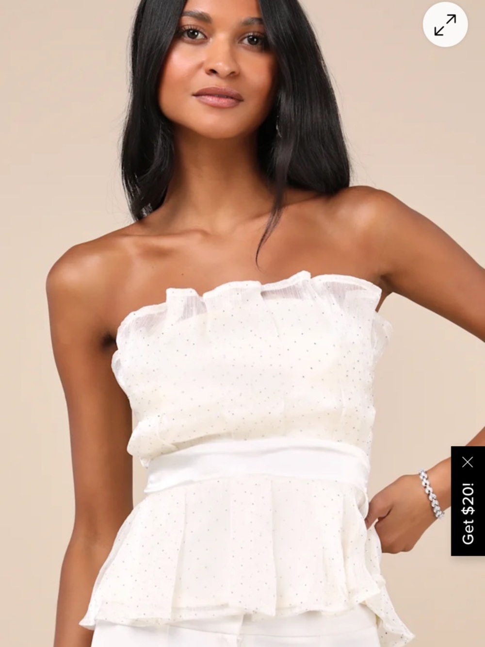 Lulu's Cream Satin & Sparkle Ruffled Peplum Strapless Corset Top